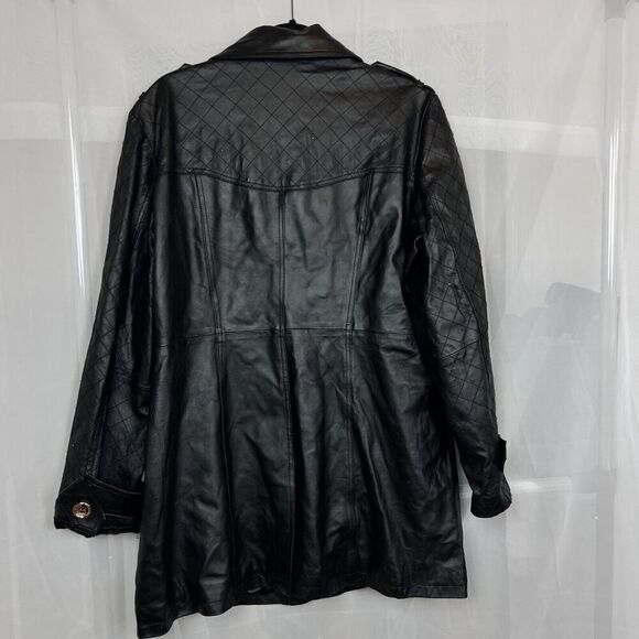 Iman black genuine leather jacket quilted gold button XL quiet luxury classic - Picture 10 of 10